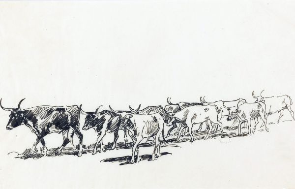 Picture of Standing Herd (1915) - Edward Borein (American, 1872-1945)