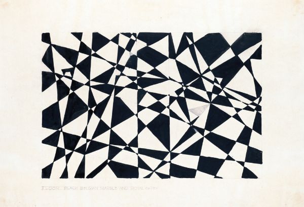 Picture of [Design for unidentified floor, black Belgian marble and royal grey.] [Drawing with abstract pattern (1910) - Winold Reiss (American, 1886-1953)