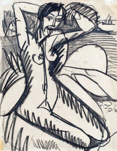 Picture of Am Strand sitzender (1912) - Ernst Ludwig Kirchner (German, 1880-1938)