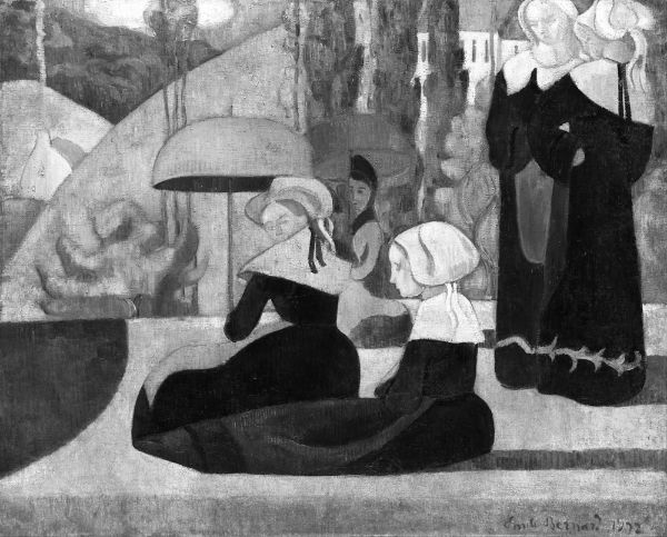 Picture of Breton Women with Umbrellas (1892) - Emile Bernard (French, 1868-1941)