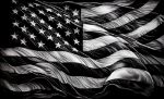 Picture of Black and white american flag waving on a black background