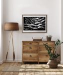 Picture of Black and white american flag waving on a black background