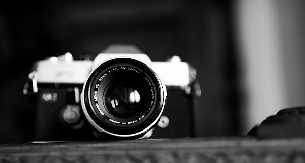 Picture of Vintage film camera from the 1960s in black and white