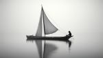 Picture of A black and white photo of a man in a boat