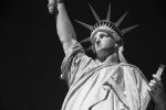 Picture of Statue of Liberty, black and white with black sky in New York